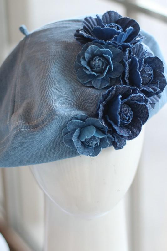 Camellia Denim Beret Hat