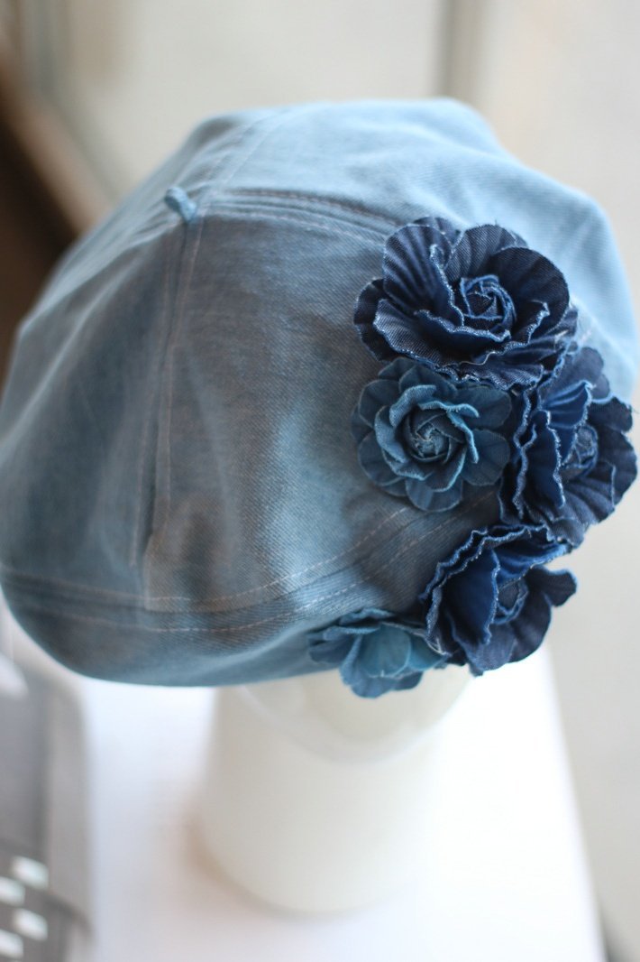 Camellia Denim Beret Hat