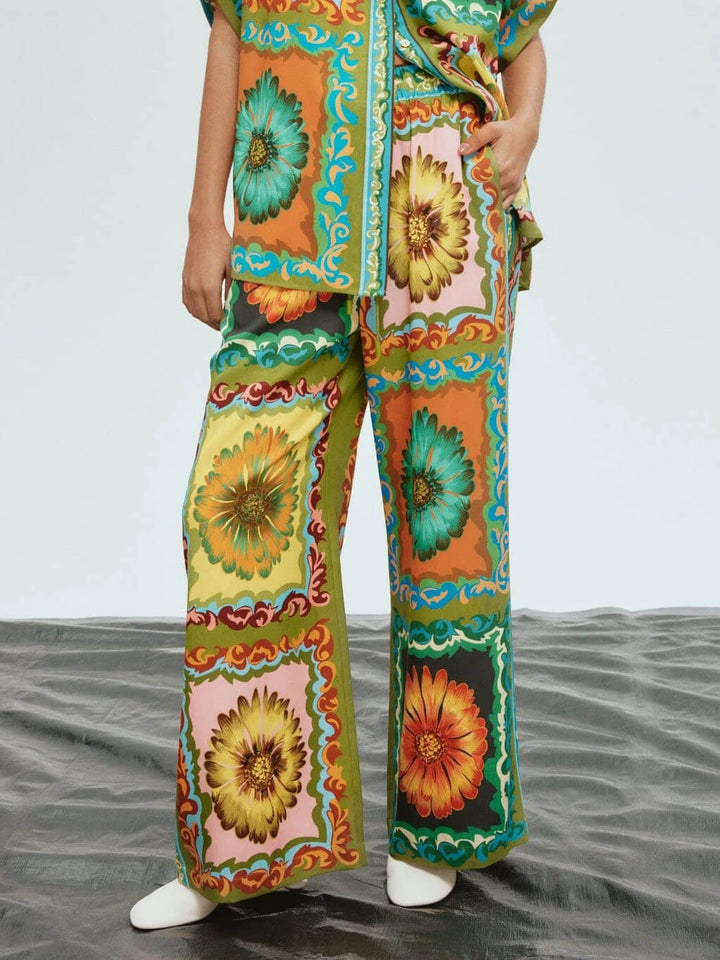 Eenzegaarteg Sunflower Print Wide Leg Hosen-Set