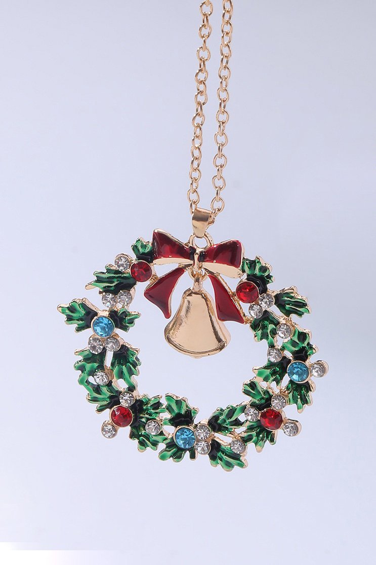 Christmas Wreath Bell Pendant Necklace