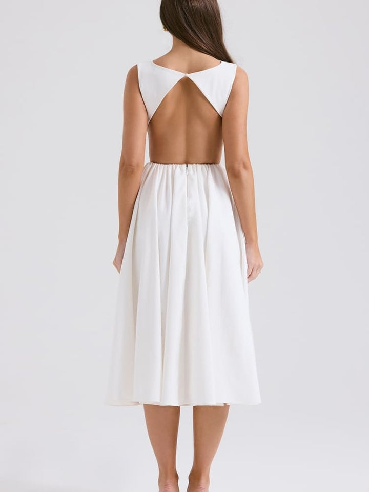 Valkoinen Twill Midi Sundress