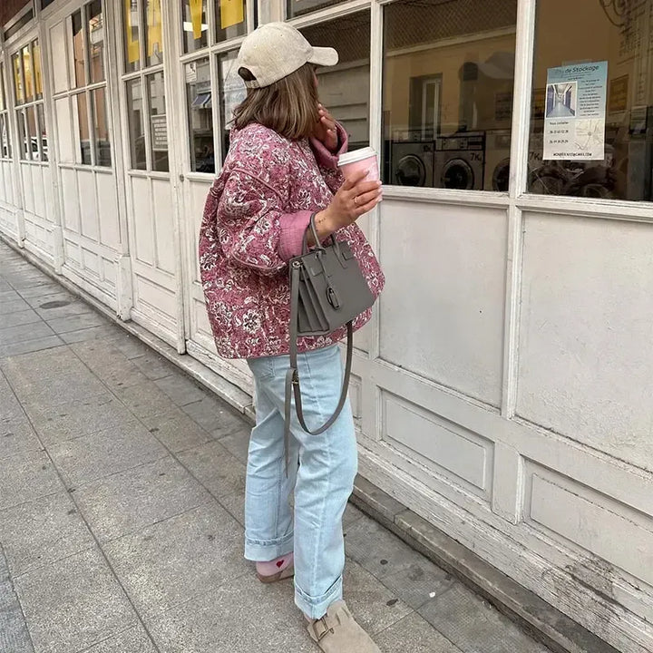 Καπιτονέ μπουφάν Street Retro Floral Print Style