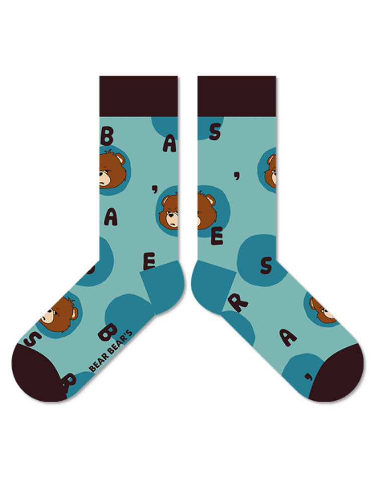 Cartoon Bear Alphabet Cotton Socks