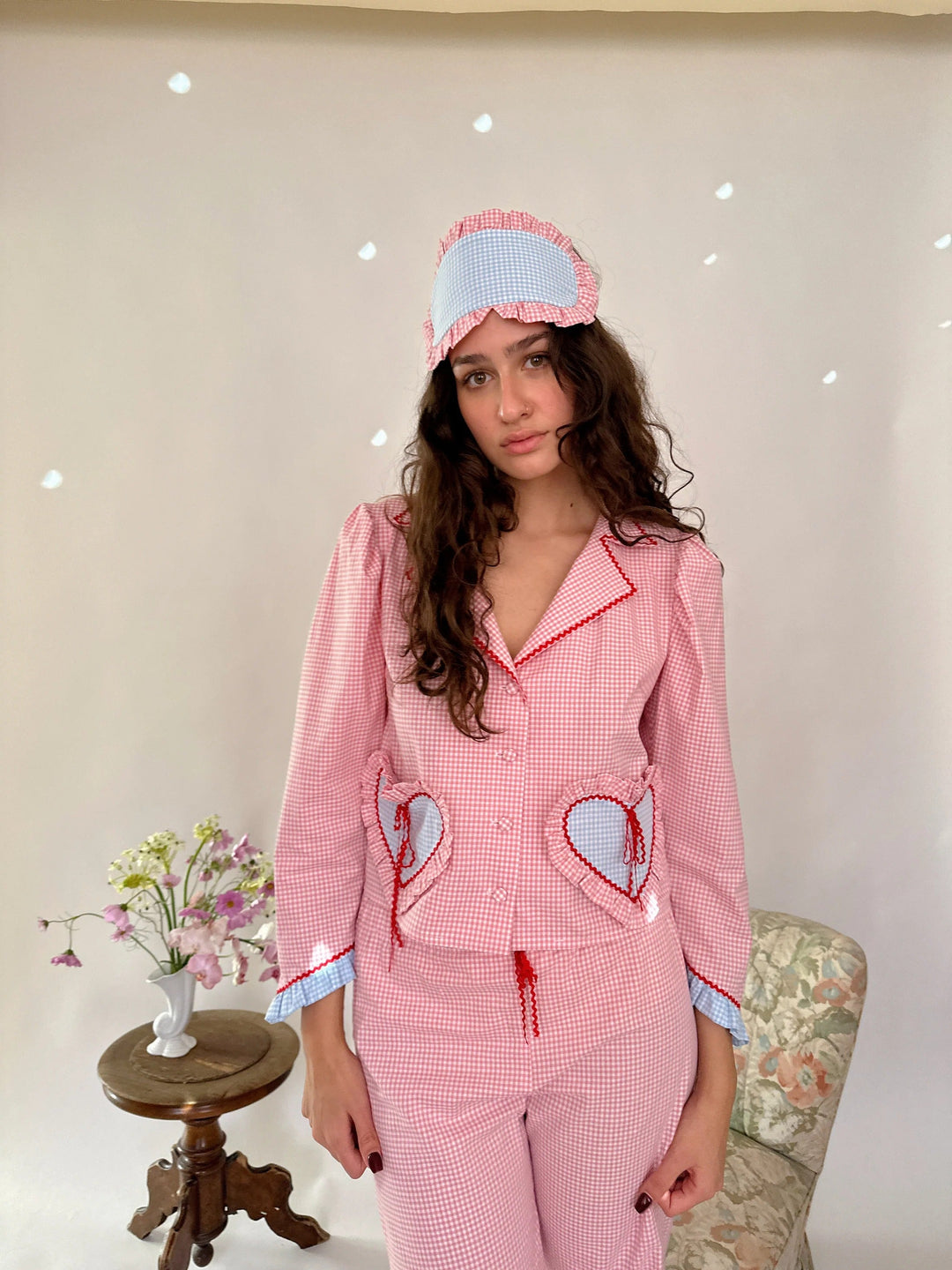 Pijama roz cu buzunare în formă de inimă