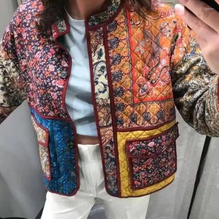 Ethnic Style Pattern Print Multi-Color Quilted Jacket