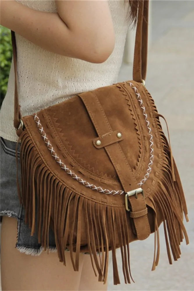 Brown Western Cowboy Style Fringe Crossbody Bag