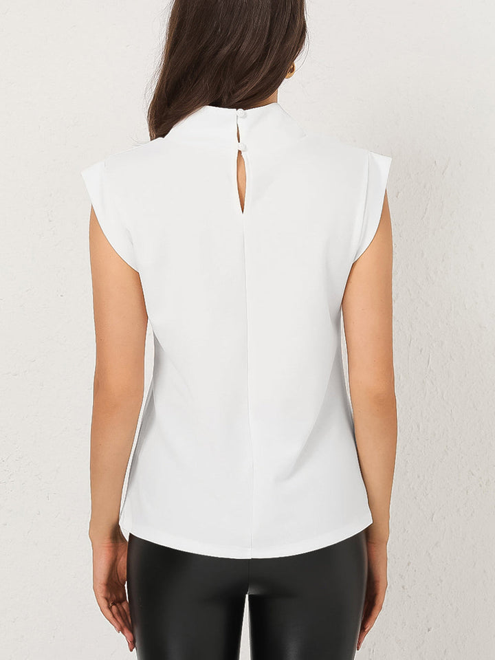 Teksturoitu Mock-Neck Cap-Sleeve Top