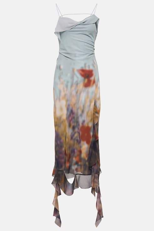 Elvira Floral Printed Ruffle Midi Slip Dress