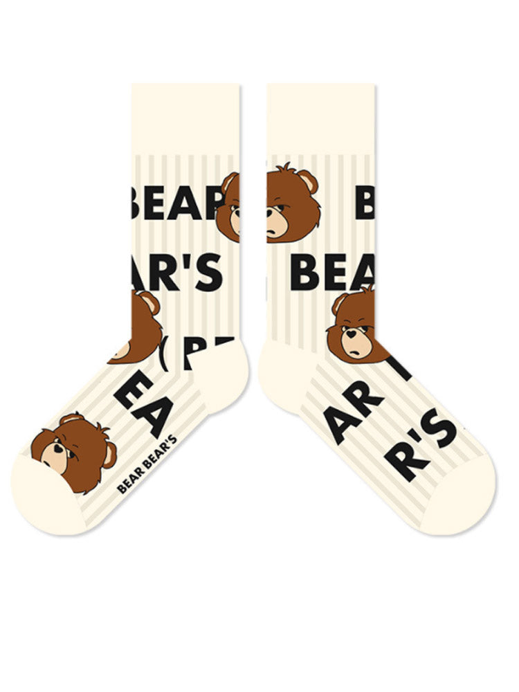 Cartoon Bear Alphabet Cotton Socks