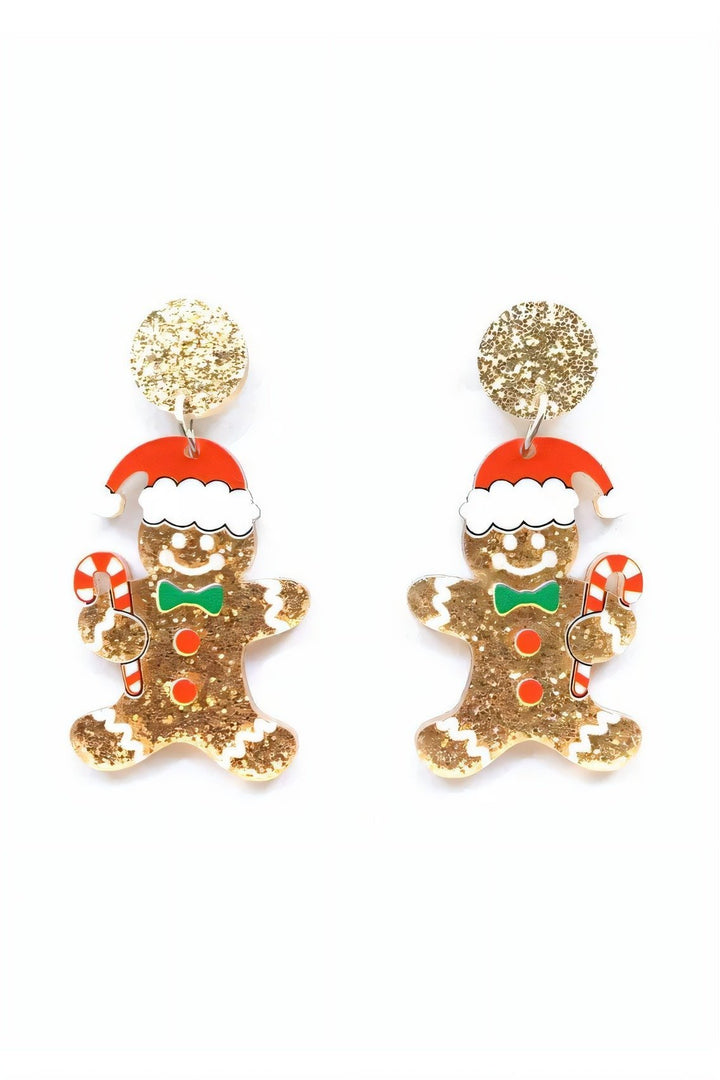 Glitter Gingerbread Man Drop Earrings