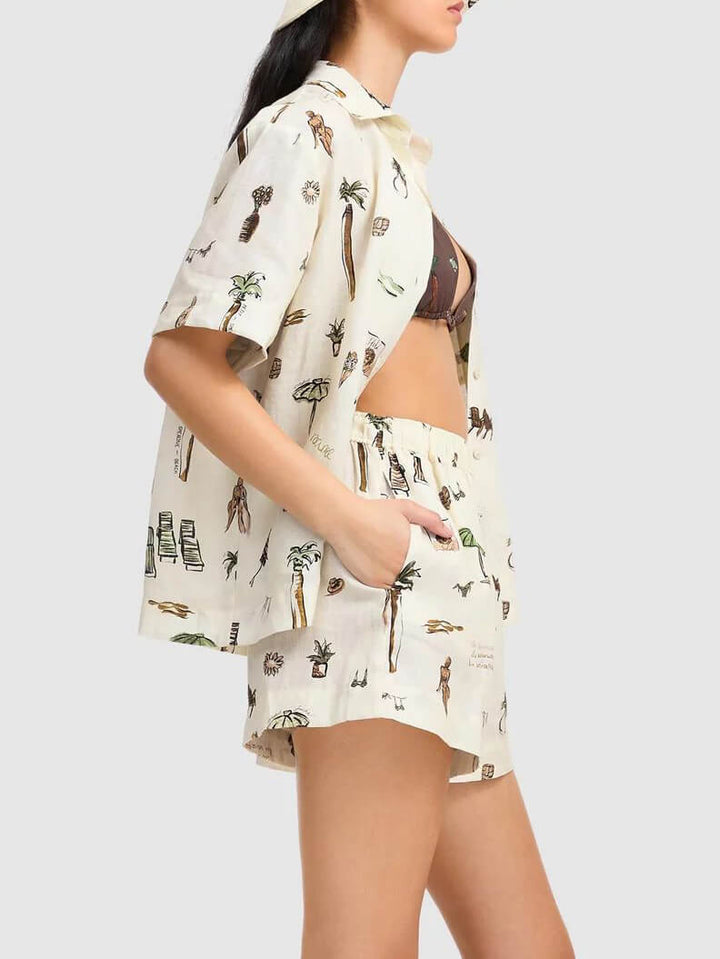 Casual, losse shorts, tweedelige set met print