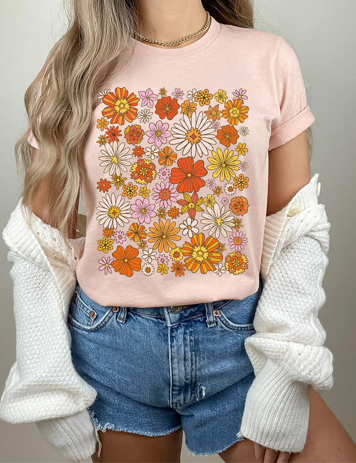 Basic-T-Shirt mit Retro-Blumenmuster