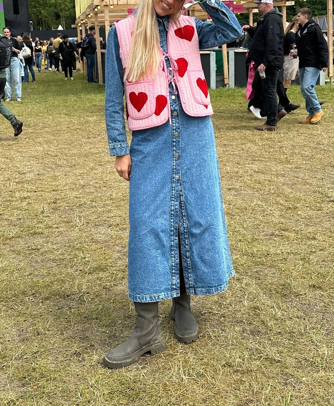 Heart Print Ærmeløs Pink sløjfe V-hals vest