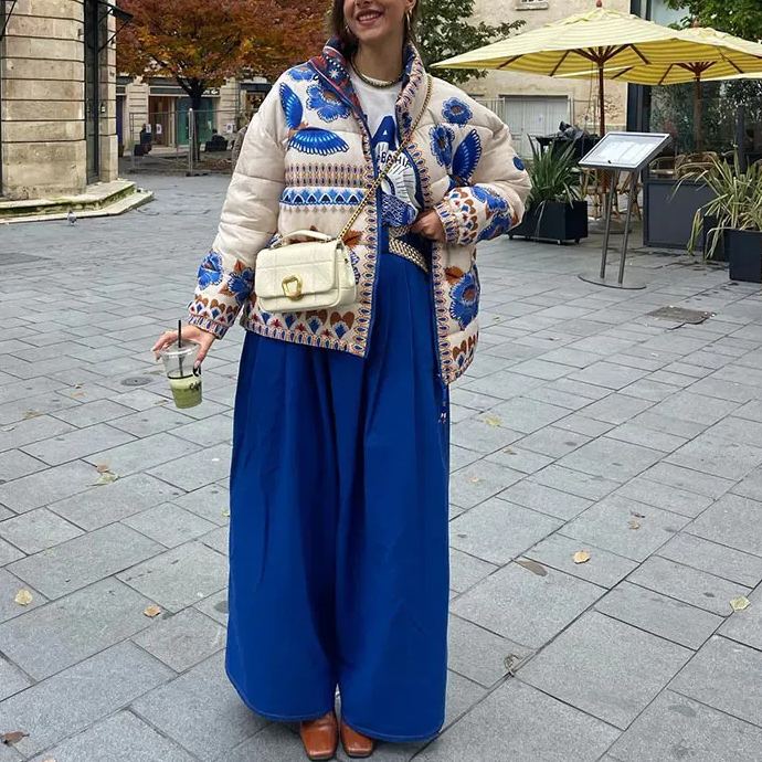 Blue Floral Print Drop Shoulder Jacket