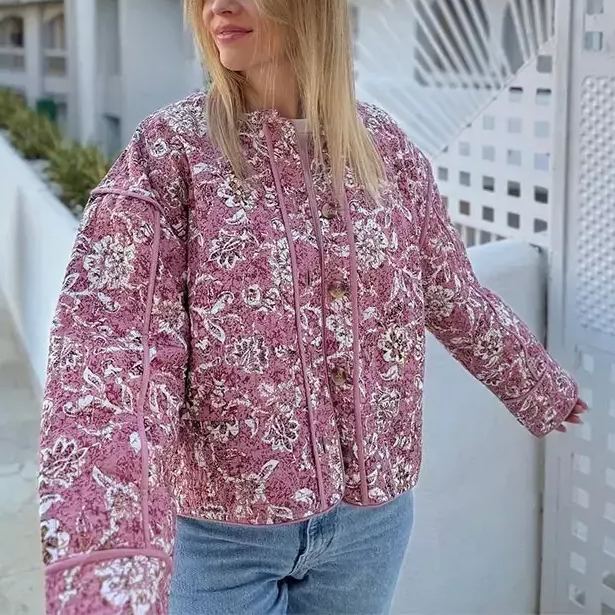 Καπιτονέ μπουφάν Street Retro Floral Print Style