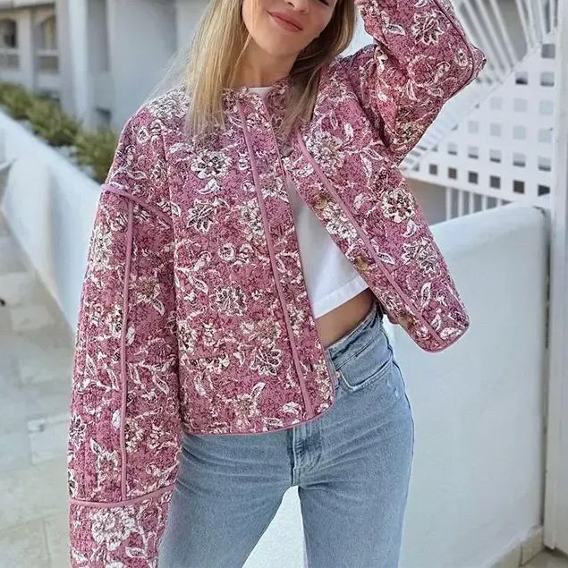 Καπιτονέ μπουφάν Street Retro Floral Print Style