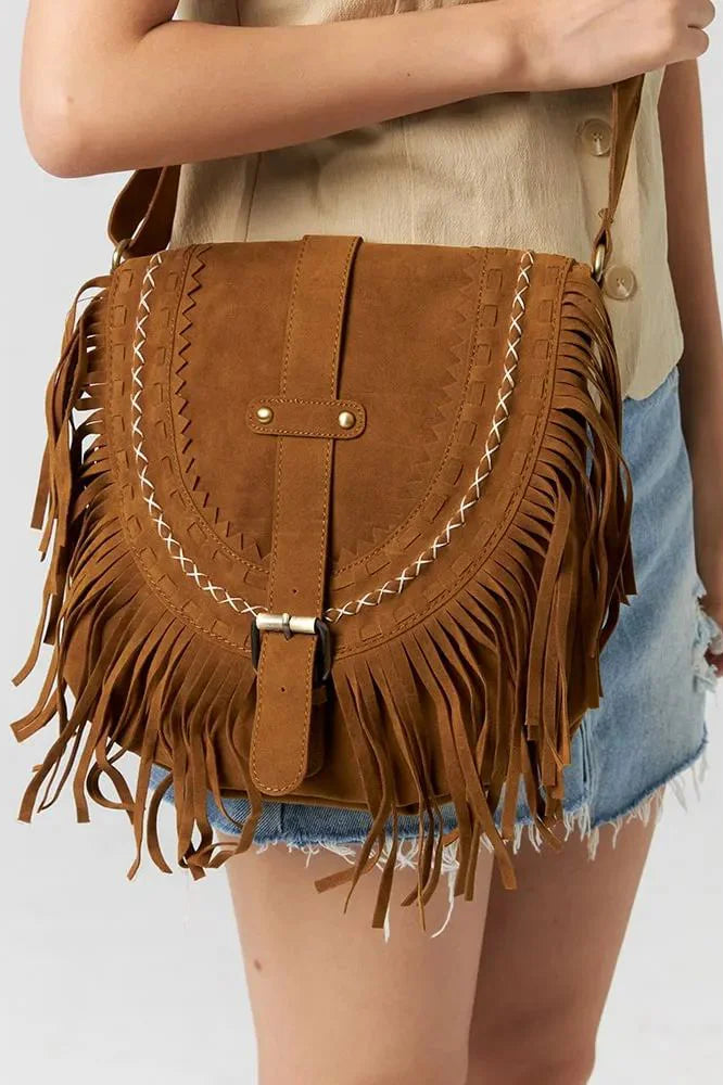 Brown Western Cowboy Style Fringe Crossbody Bag