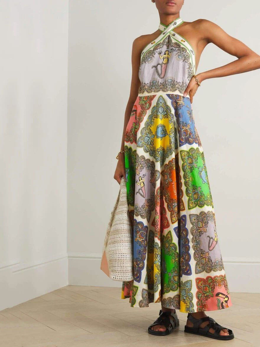 Paisley Satin Floral Maxi -mekko