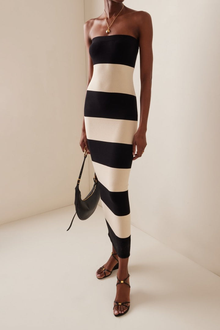 Joanne Strapless Stripes Midi Knit Dress