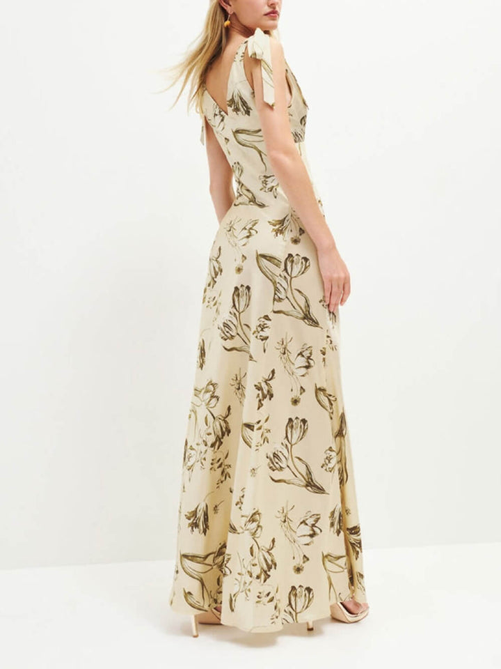 Leila Printed Knotted Flare Maxi Mekko