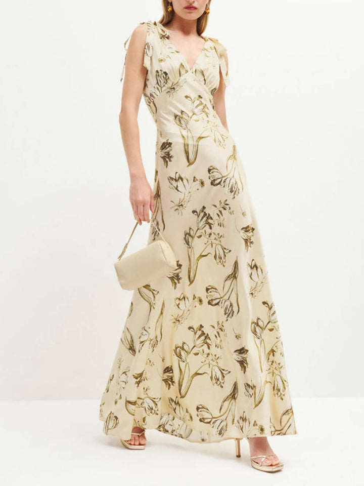 Leila Printed Knotted Flare Maxi Mekko