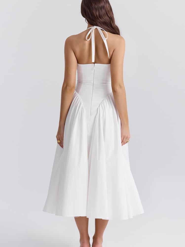 Robe d'été midi dos nu en coton blanc