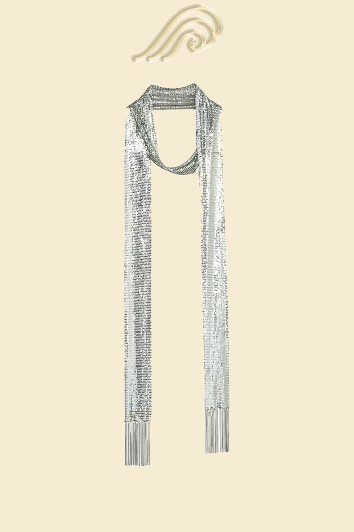 Metallic Tassel Skinny Scarf