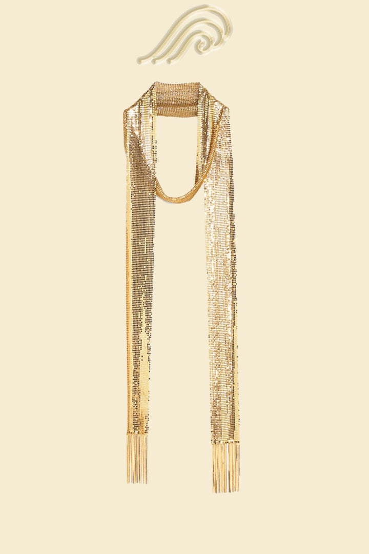 Metallic Tassel Skinny Scarf