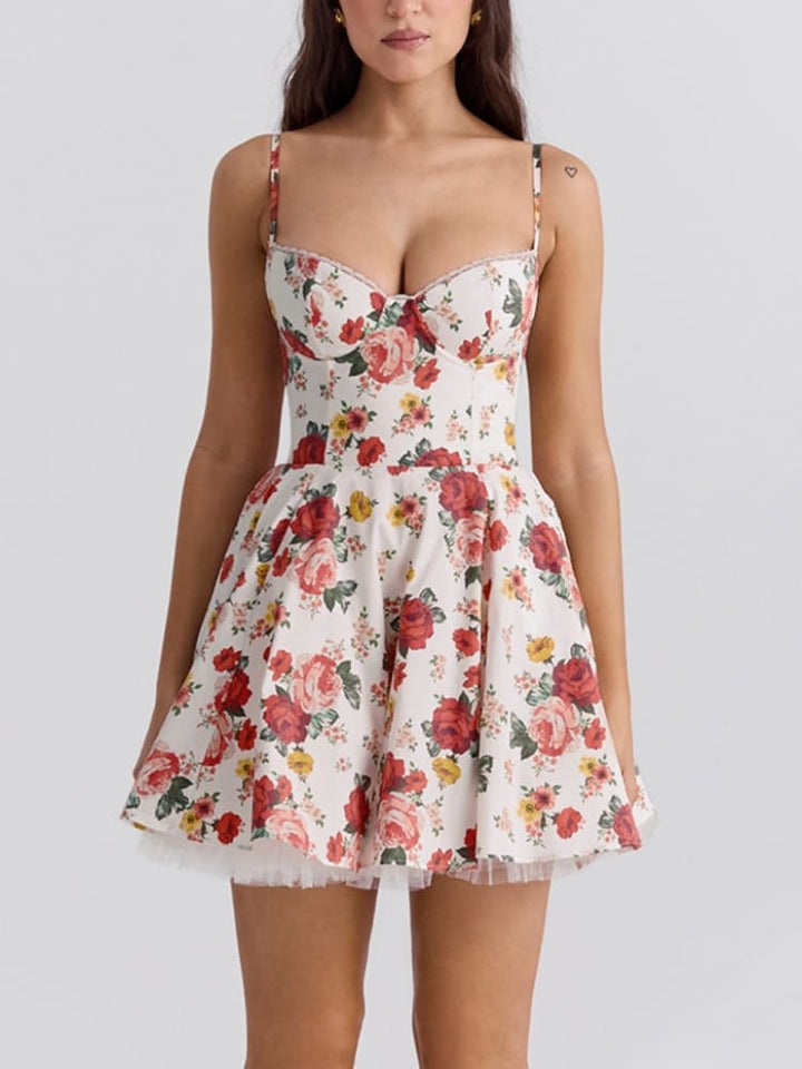 Minivestido de tul con estampado de rosas italianas