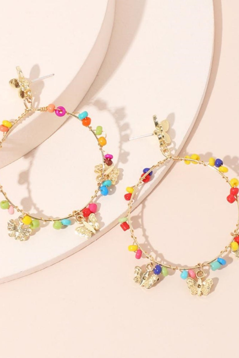 Myra Rainbow Beaded Butterfly Hoop Earrings