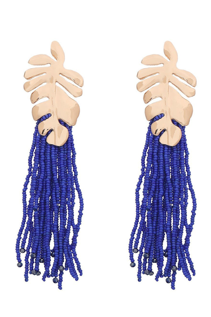 Palm Frond Beads Tassel Earring