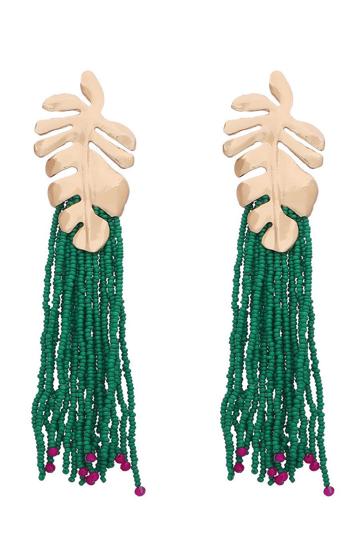 Palm Frond Beads Tassel Earring