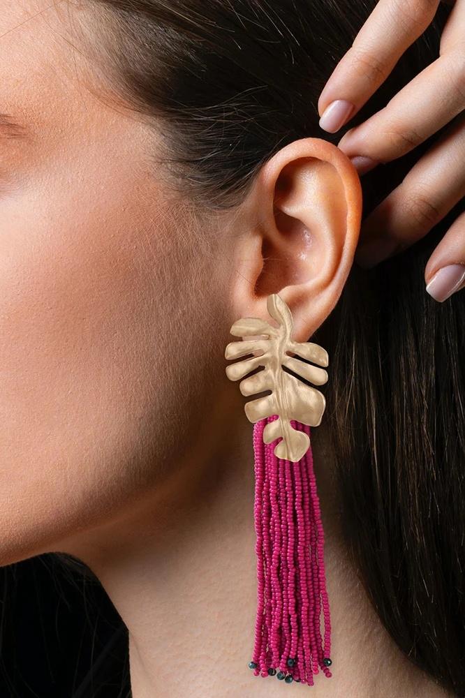 Palm Frond Beads Tassel Earring