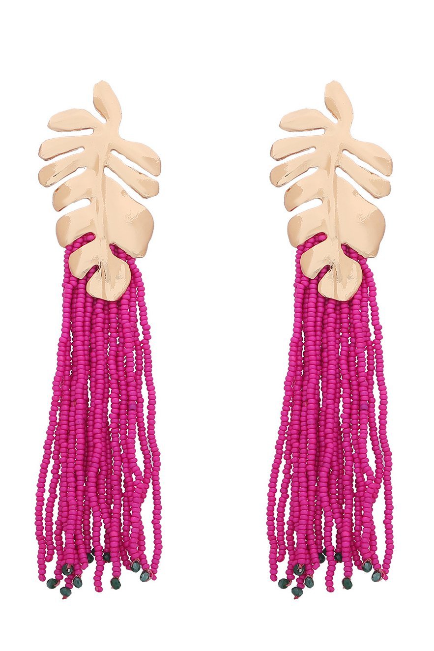 Palm Frond Beads Tassel Earring