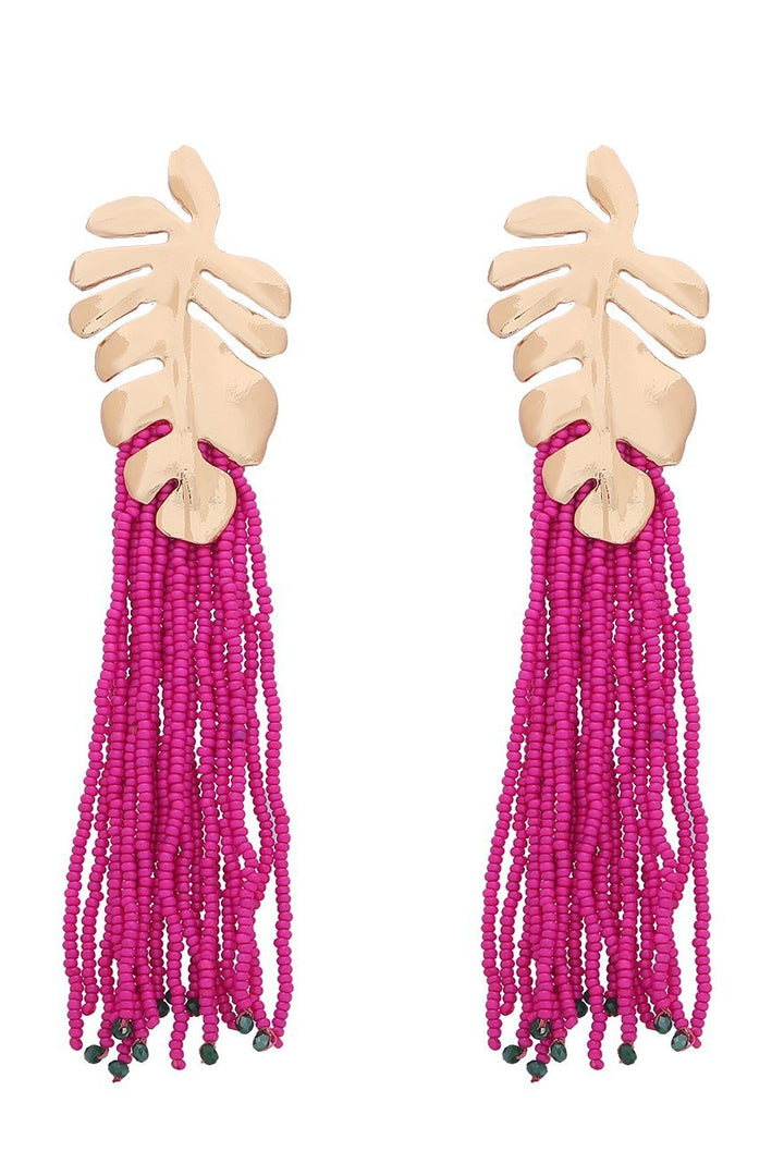 Palm Frond Beads Tassel Earring