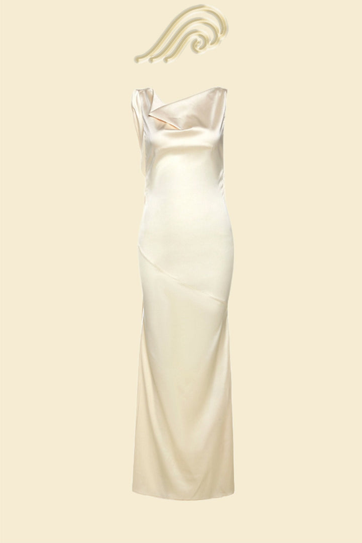 Persis Cowls Backless Satin Maxi Dress