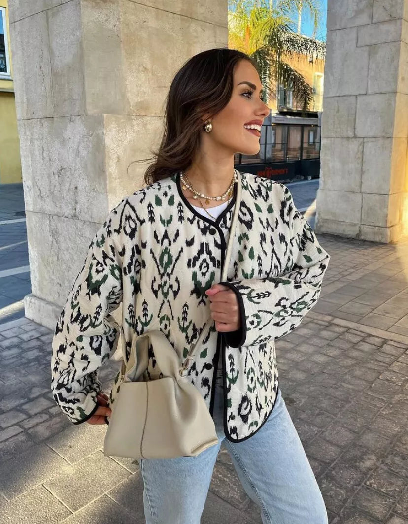 Geometric Print Quilted Thin Jacket