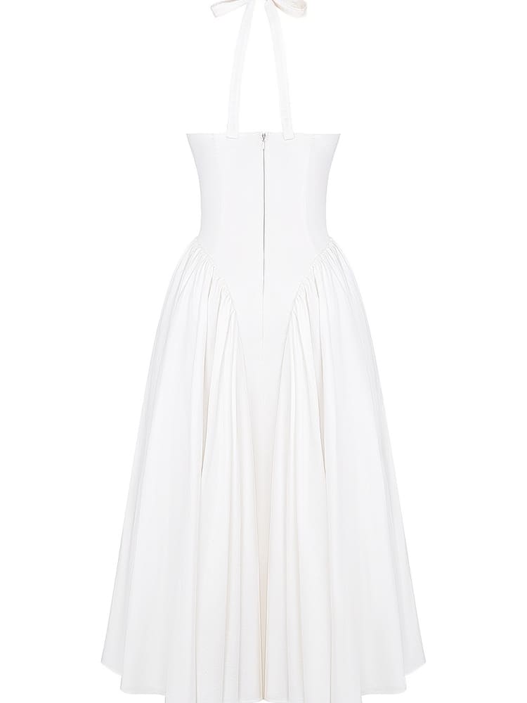 Witte katoenen halter midi-zonnejurk