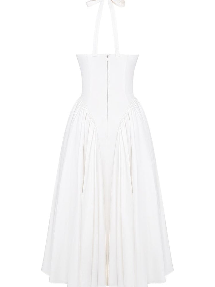 Witte katoenen halter midi-zonnejurk