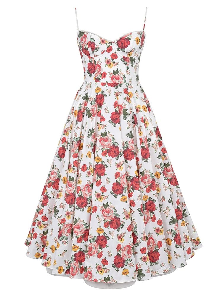 Italiensk Rose Print Tulle Midi-kjole