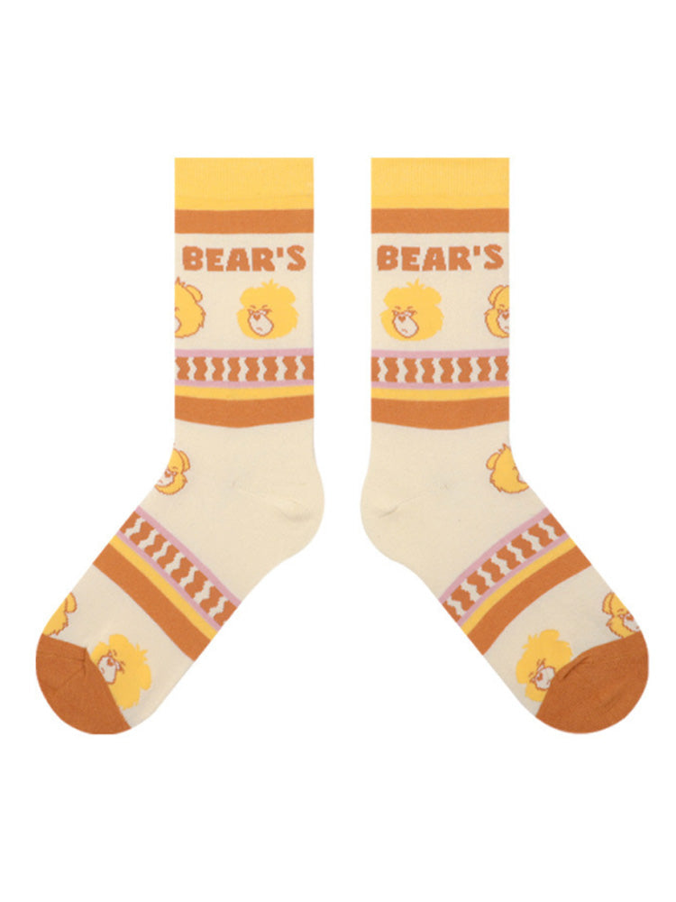 Chaussettes en coton rayées ours mignon