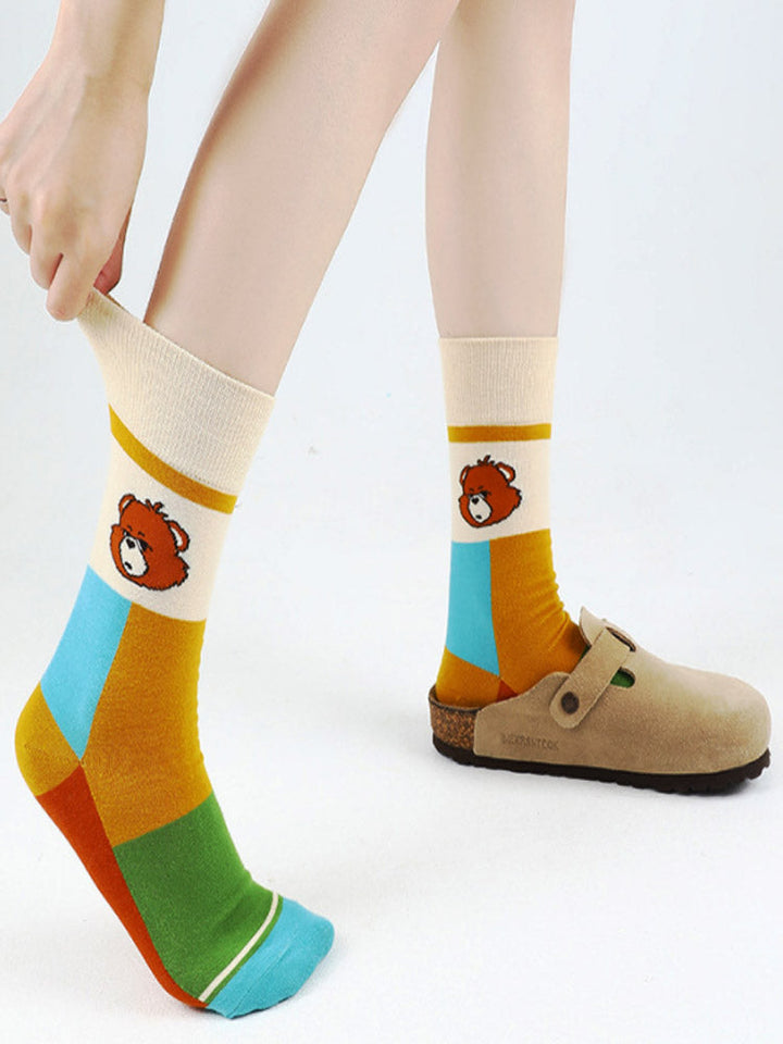 Cartoon Bear Alphabet Cotton Socks