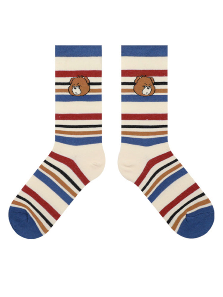 Cute Bear Striped Cotton Socks