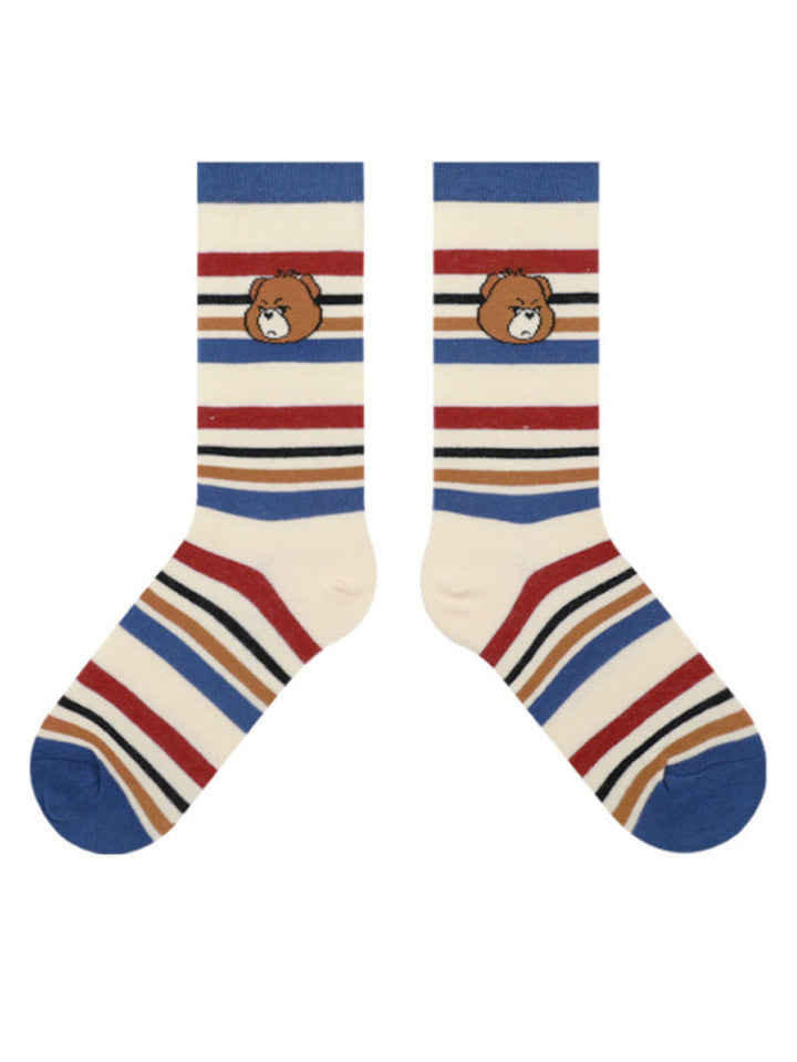 Chaussettes en coton rayées ours mignon