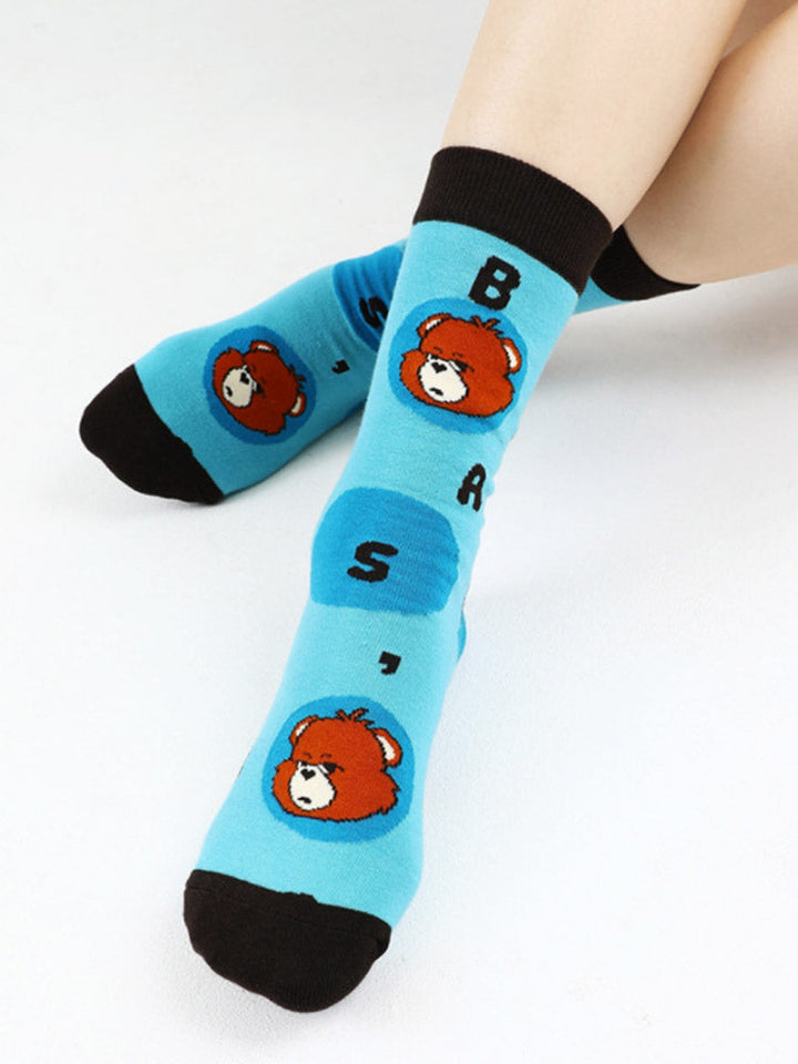 Cartoon Bear Alphabet Cotton Socks