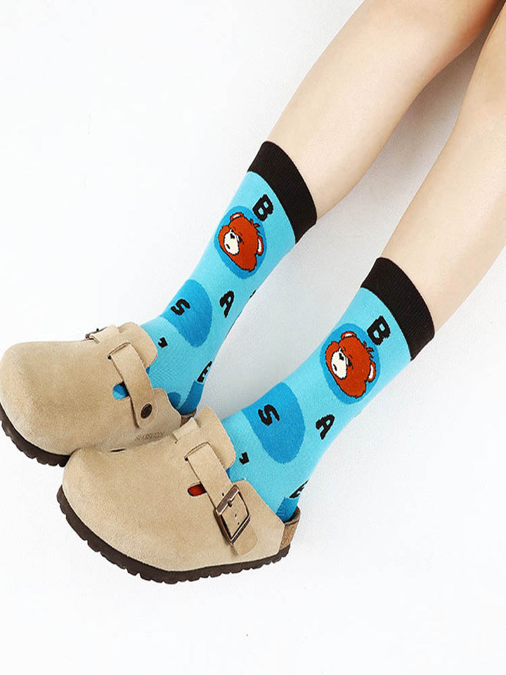 Cartoon Bear Alphabet Cotton Socks