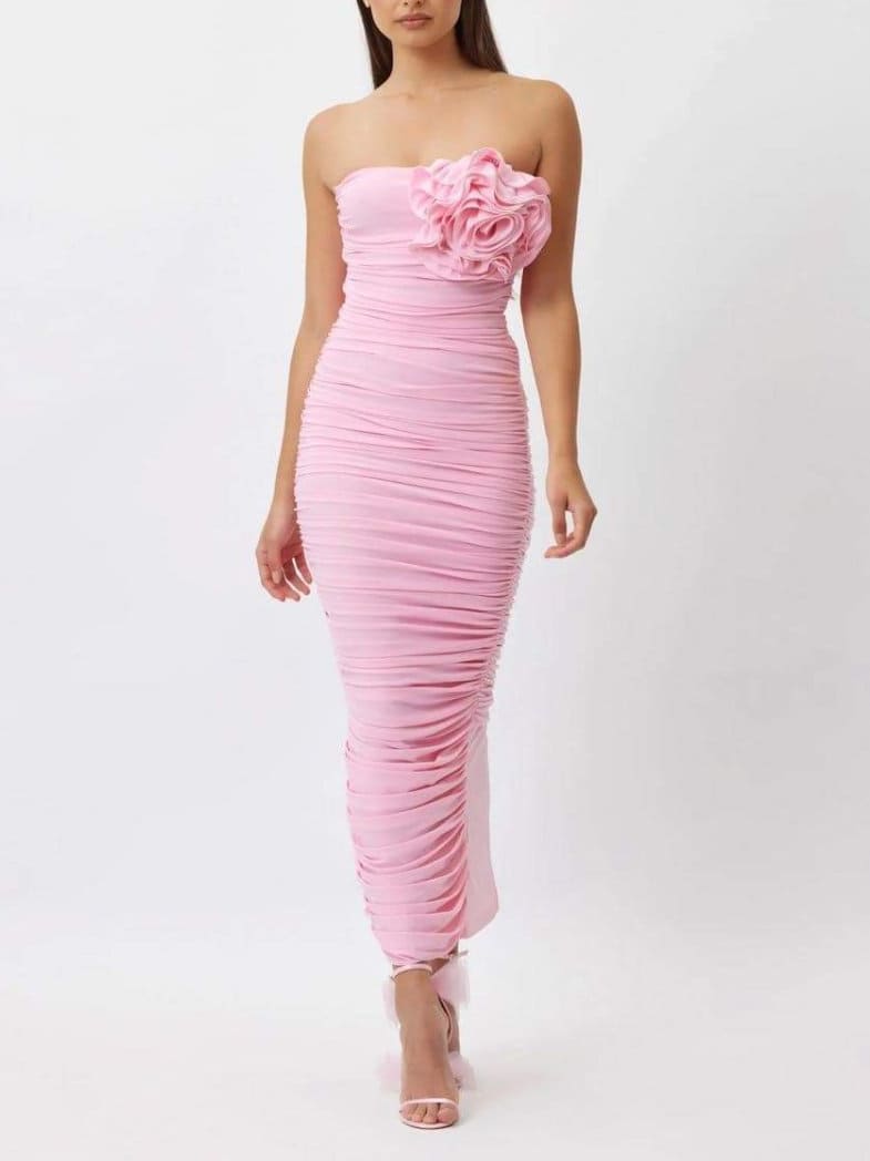 Tina bloem strapless midi-jurk