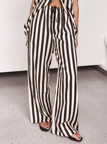 Auswee Casual Striped Loose Wide Leg Hosen-Set