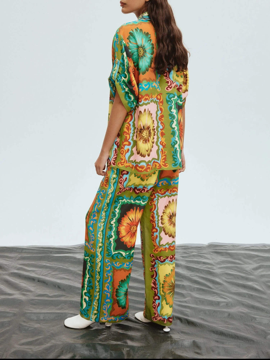 Eenzegaarteg Sunflower Print Wide Leg Hosen-Set