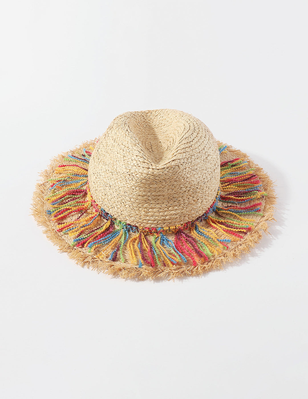 Chapéu de palha com borla de corda de algodão colorido